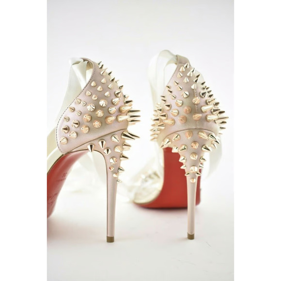 Christian Louboutin Barbarissima 100 Nude Gold PVC Lace Up Sandal Heel Pump 35.5 - Picture 3 of 12